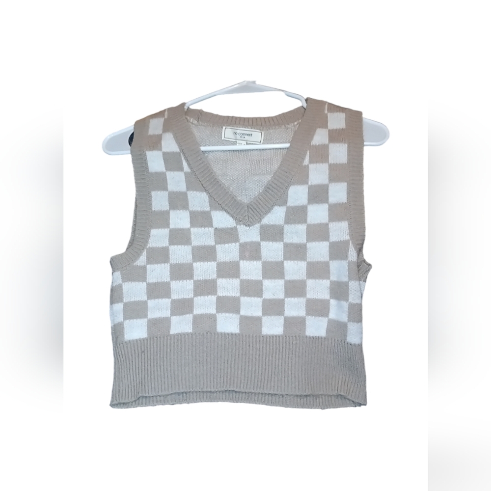 No comment NY-LA brown checkered cropped sweater vest  SIZE medium